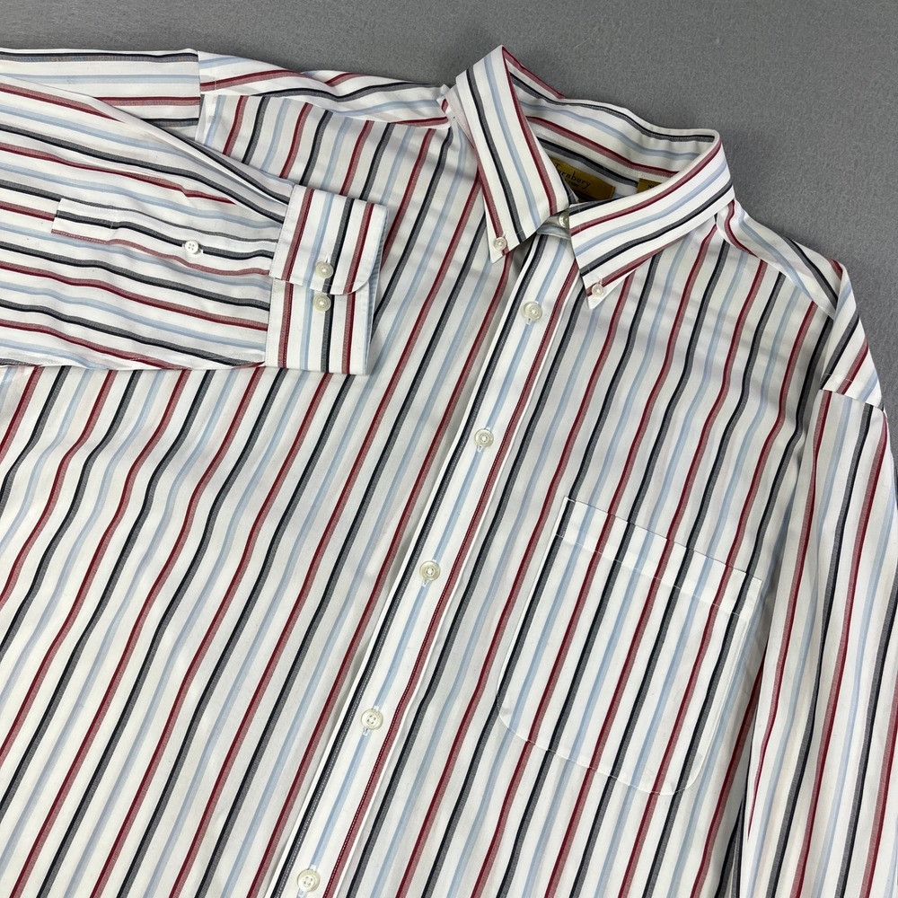 Turnbury Mens XL Easy Care Cotton Striped Button Down Dress Shirt 34 Sleeve